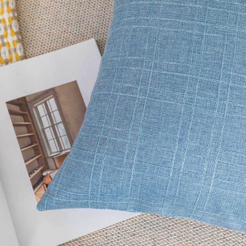 K KEVIN TEXTILE Kevin Textile Pack of 2 Decorative Outdoor Waterproof Checkered Pillow Covers Garden Cushion Sham Throw Pillowcase Shell for Patio Tent Couch 24x24 Inch Light Blue - Image 4